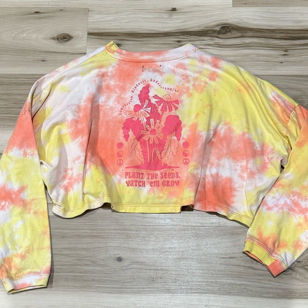 A.Lab Tie Dye Plant Cropped Long Sleeve Tee Shirt Women’s Small - Picture 4 of 4